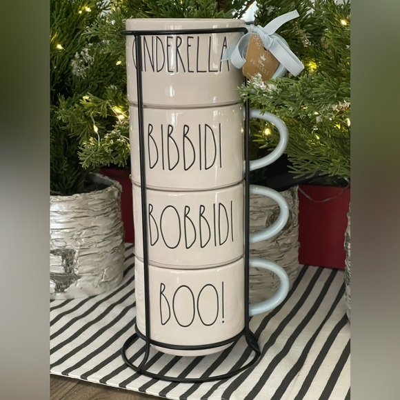 NWT - Rae Dunn “CINDERELLA, BIBBIDI, BOBBIDI, BOO!” Set of 4 Stacker Mugs - Picture 2 of 8